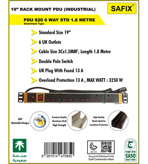 وحدة توزيع طاقة PDU SAFIX PDU 820 6 WAY (STD AL)