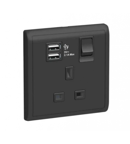 مقبس كهربائي 13A مع USB بتيار 2.1A Schneider Electric E8215USB_MB، 13A