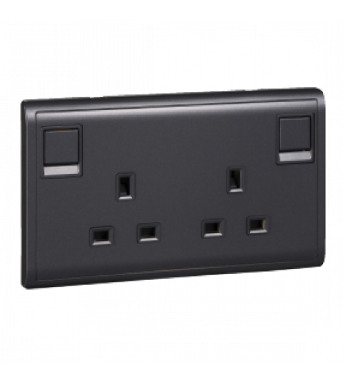 مقبس كهربائي مزدوج 13A بمفتاح وتأريض مزدوج Schneider Electric E82T25D_MB، 13A