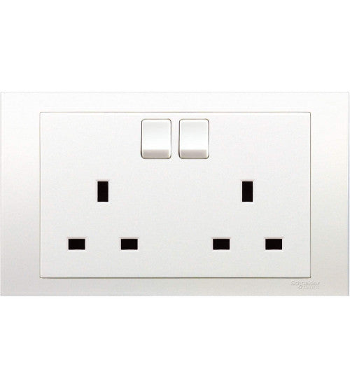 مقبس كهربائي مزدوج 13A بمفتاح وتأريض مزدوج Schneider Electric E82T25D_WE، 13A