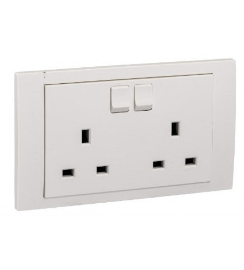 مقبس كهربائي مزدوج 13A بمفتاح ثنائي القطب Schneider Electric KB25D_WE، 13A