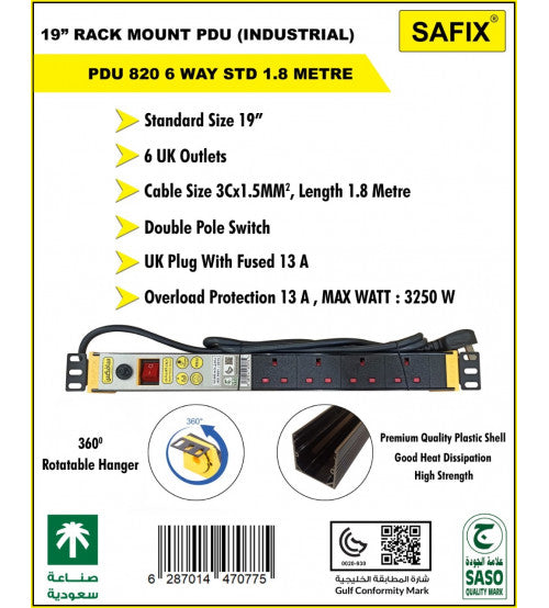 وحدة توزيع طاقة PDU SAFIX PDU 820 6 WAY (STD PL)