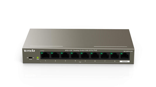 Tenda TEF1109P-8-63W سويتش 9 منافذ PoE – طاقة موثوقة لأجهزة المراقبة
