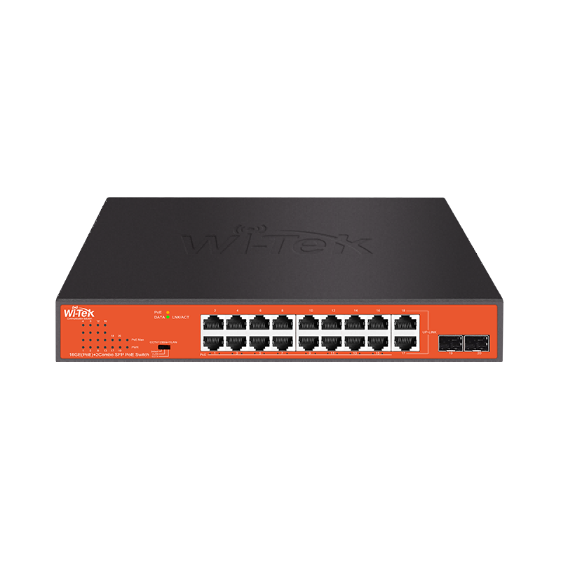 سويتش PoE Wi-Tek WI-PS318GFH - 16 منفذ جيجابت + 2 SFP بقدرة 200W ومدى 250 متر