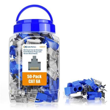 Opterna Category 6A RJ45 Shielded Plug and Boot (50 Pack) - SCSP45C6AS