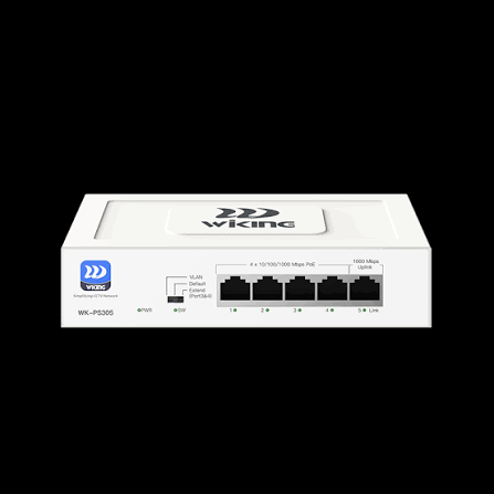 سويتش PoE Wi-Tek WK-PS305 - 4 منافذ جيجابت + Uplink بقدرة 55W ومدى 250 متر